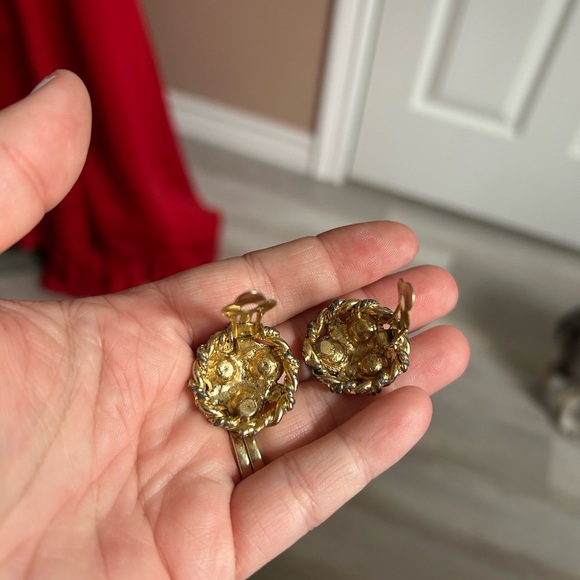 4/$50 Vintage Gold-Tone Clip-On Earrings with Red, Blue, and Green Gems ❤️ - Picture 6 of 7